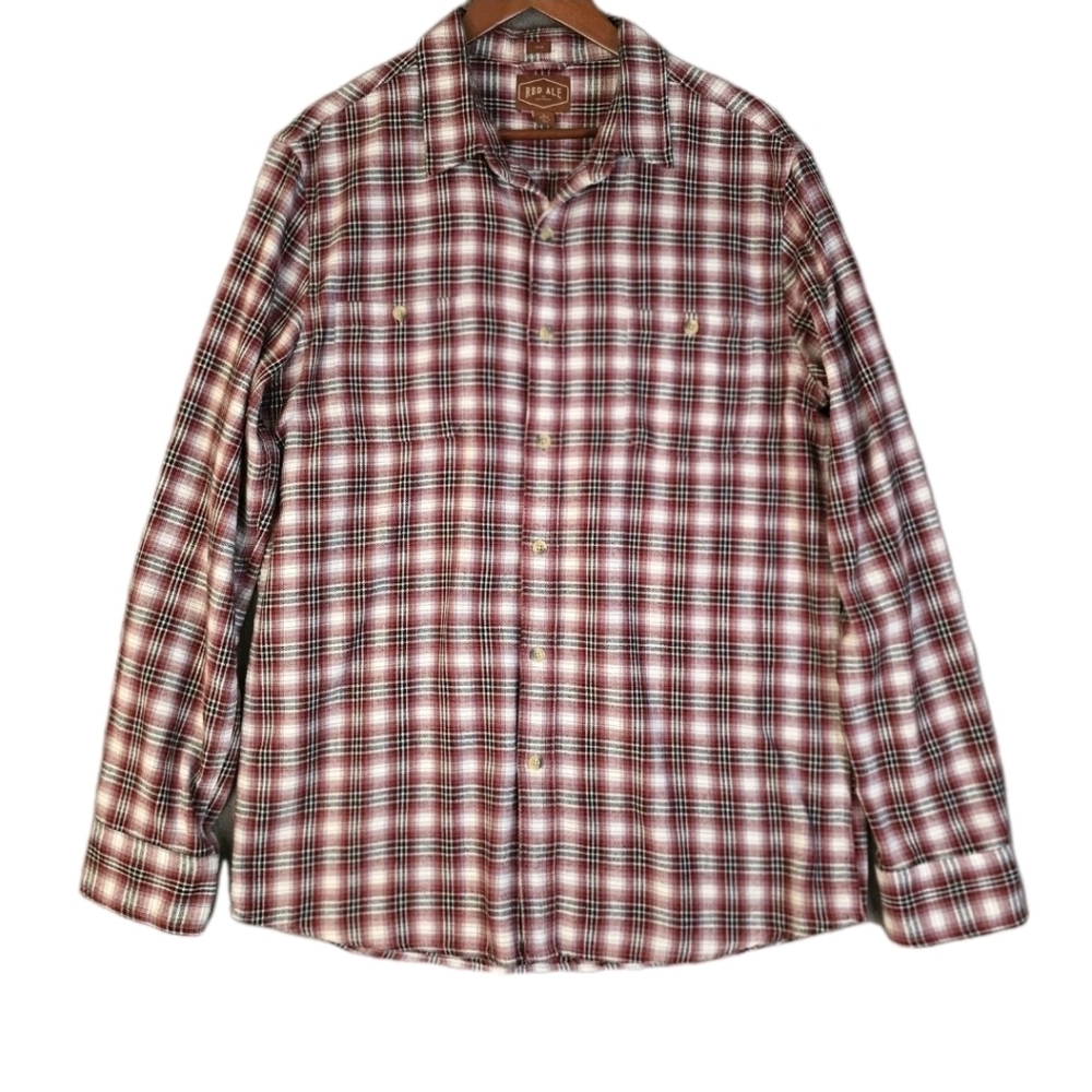 Red Ale By Alesbury Button-Up Shirt Men's Size L Tall Slim Chest Pockets Plaid